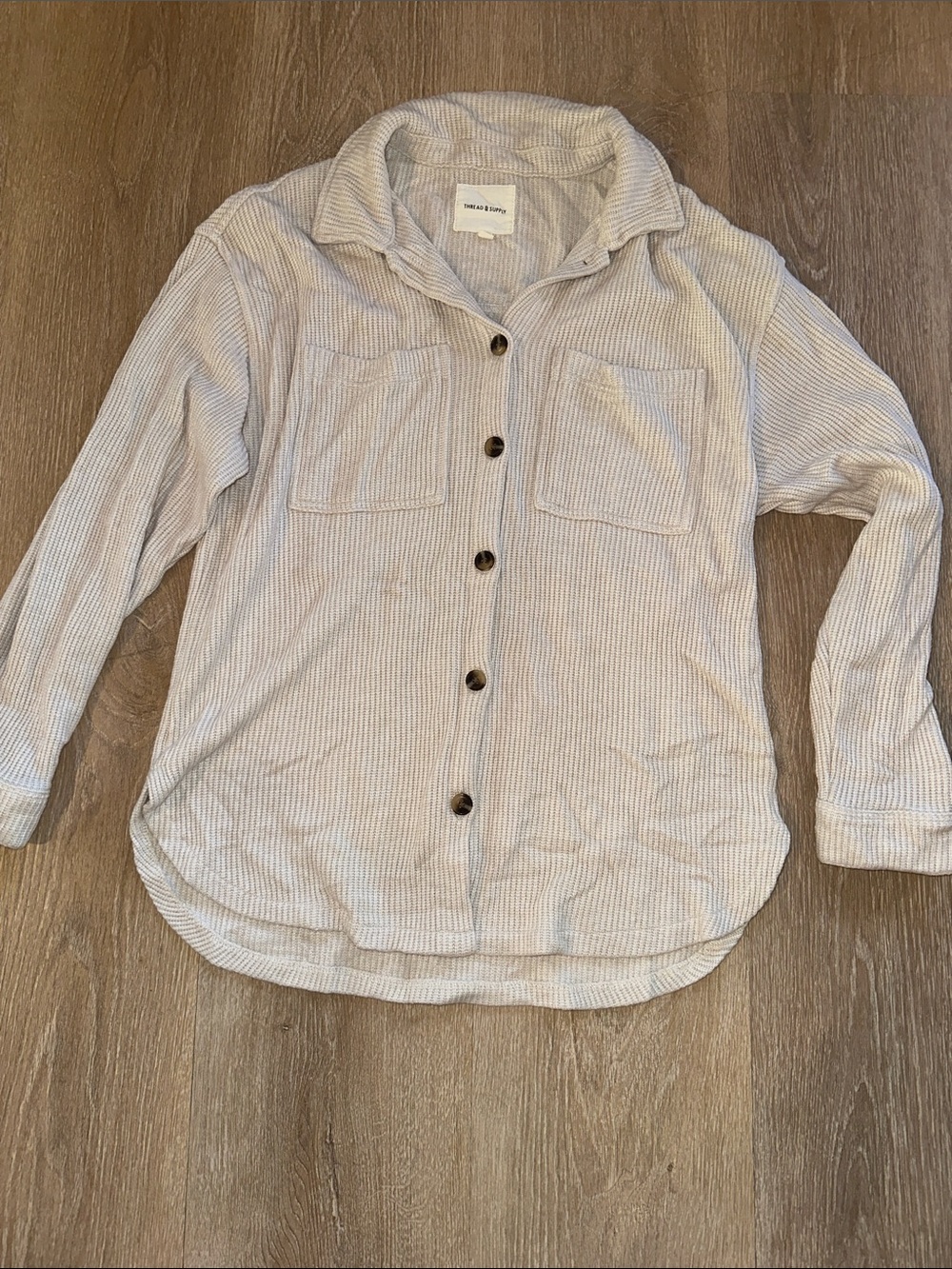Thread and supply cream knit shacket